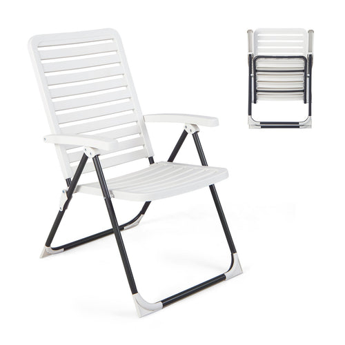 PP Folding Patio Chaise Lounger with 7-Level Backrest, White