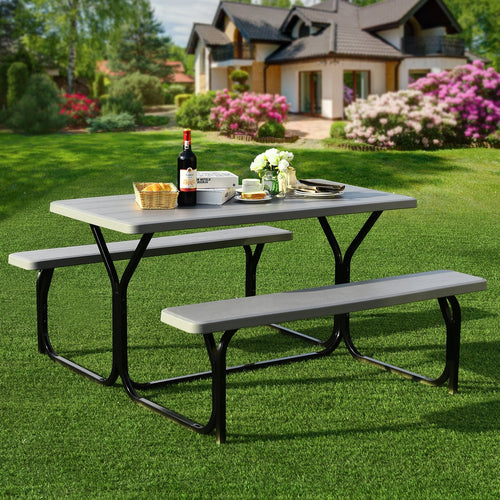 Picnic Table Bench Set for Outdoor Camping , Gray
