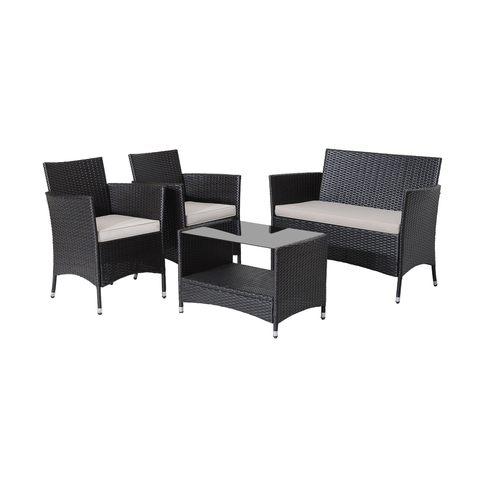 4 Piece Patio Conversation Set, With Cushions And Tempered Glass Tabletop, Brown Patio Furniture Sets at Gallery Canada