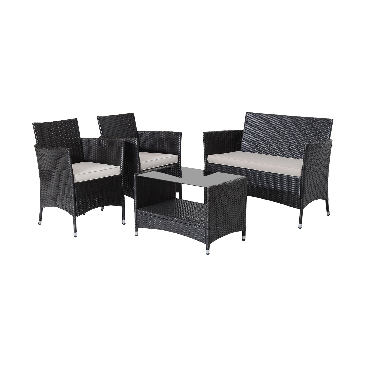 4 Piece Patio Conversation Set, With Cushions And Tempered Glass Tabletop, Brown Patio Furniture Sets at Gallery Canada