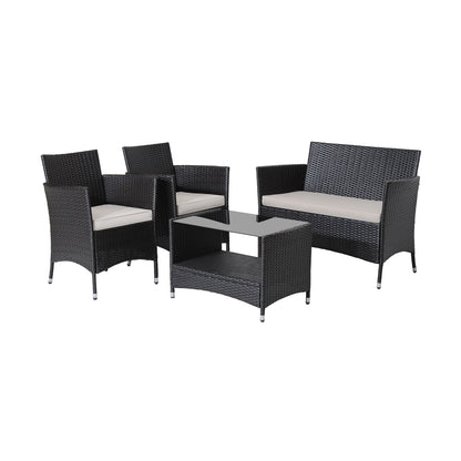 4 Piece Patio Conversation Set, With Cushions And Tempered Glass Tabletop, Brown Patio Furniture Sets at Gallery Canada