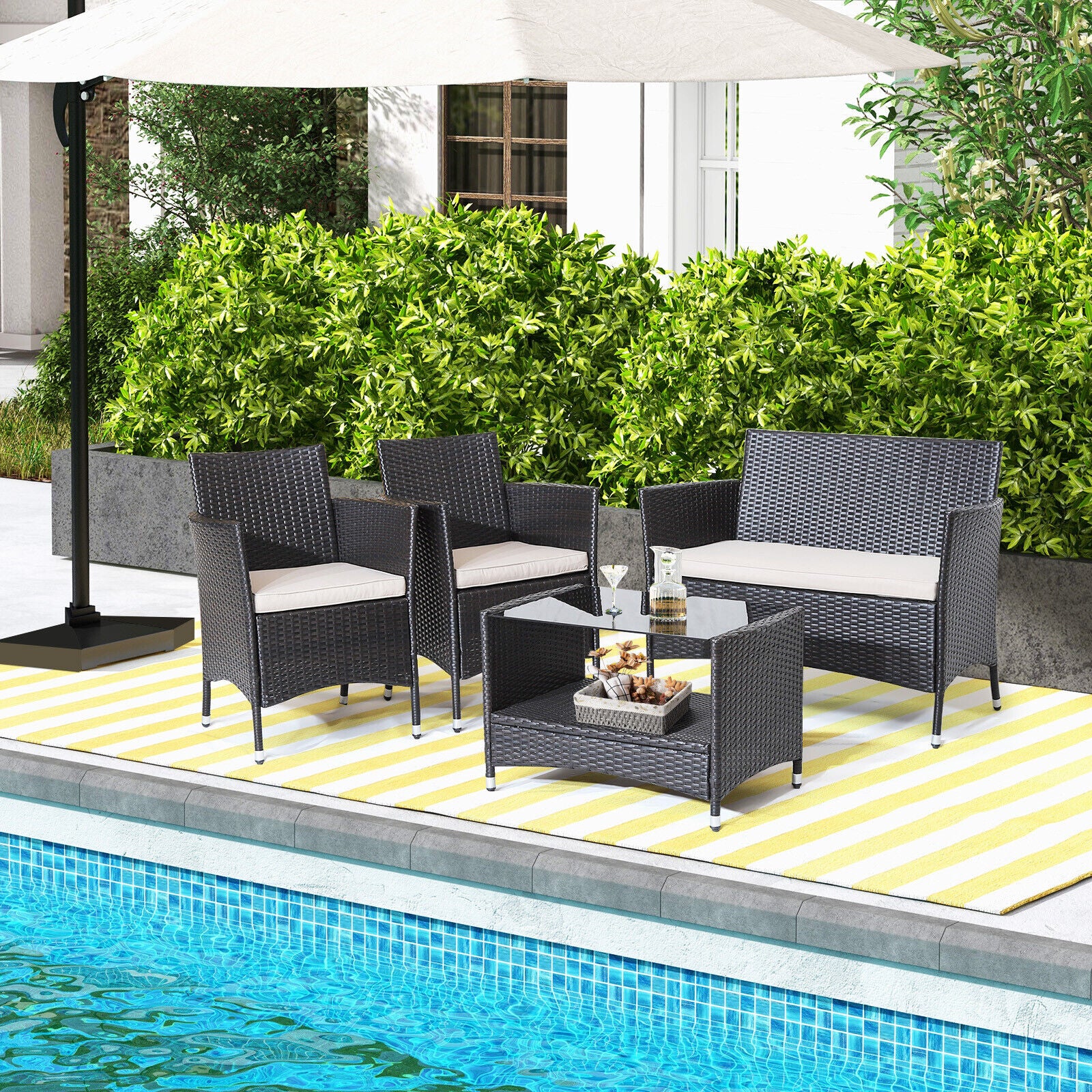 4 Piece Patio Conversation Set, With Cushions And Tempered Glass Tabletop, Brown Patio Furniture Sets at Gallery Canada
