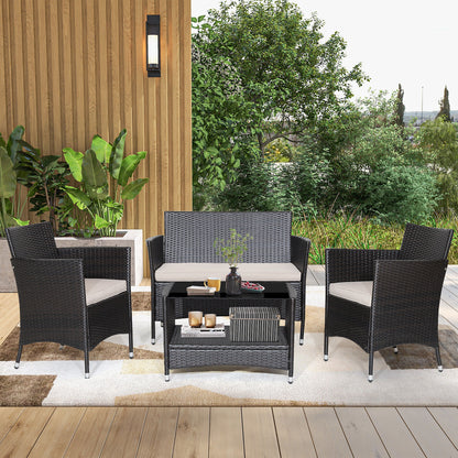 4 Piece Patio Conversation Set, With Cushions And Tempered Glass Tabletop, Brown Patio Furniture Sets at Gallery Canada