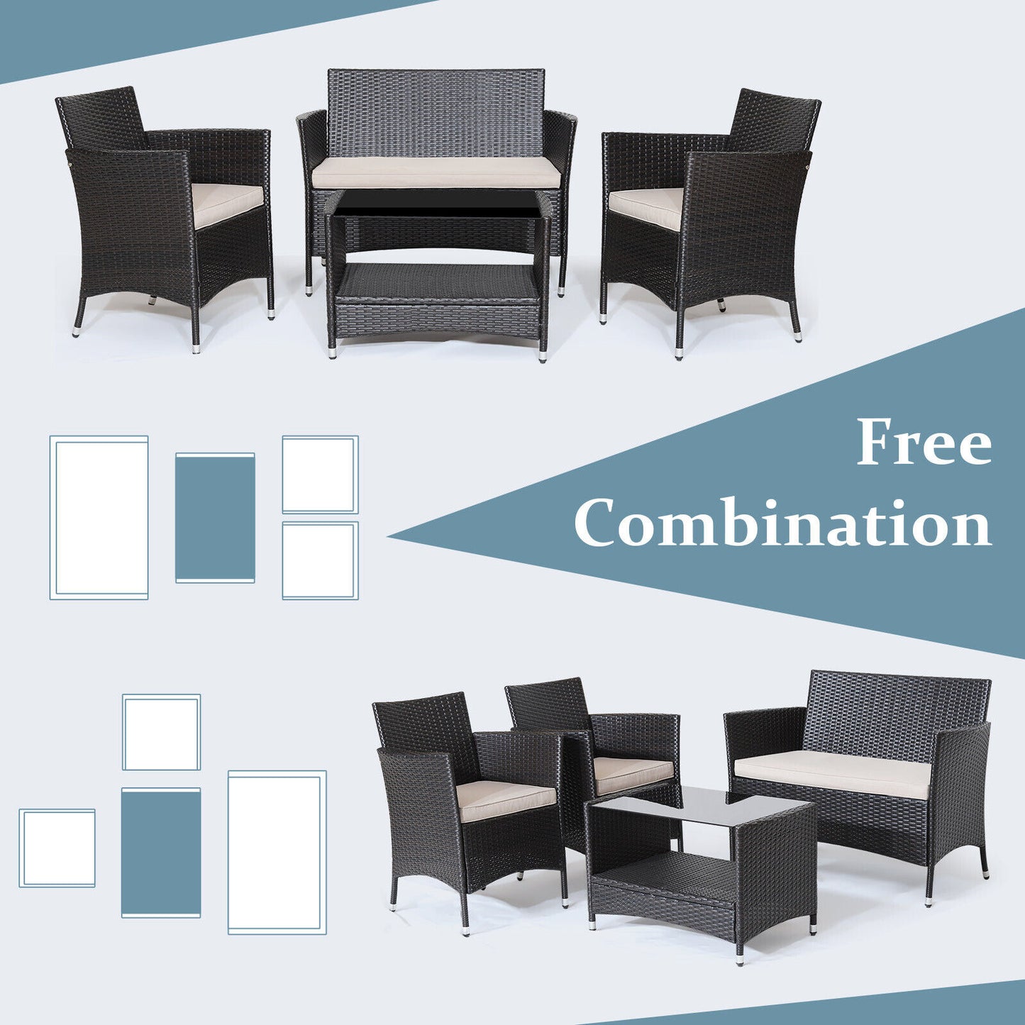 4 Piece Patio Conversation Set, With Cushions And Tempered Glass Tabletop, Brown Patio Furniture Sets at Gallery Canada
