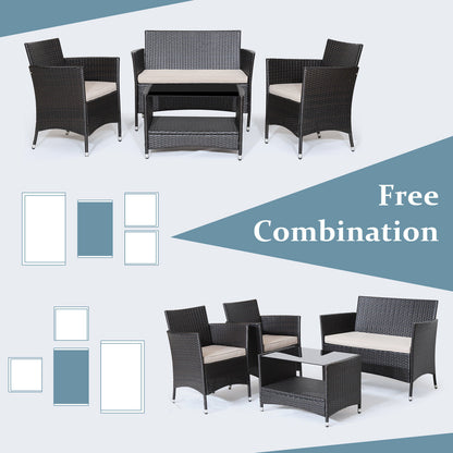 4 Piece Patio Conversation Set, With Cushions And Tempered Glass Tabletop, Brown Patio Furniture Sets at Gallery Canada