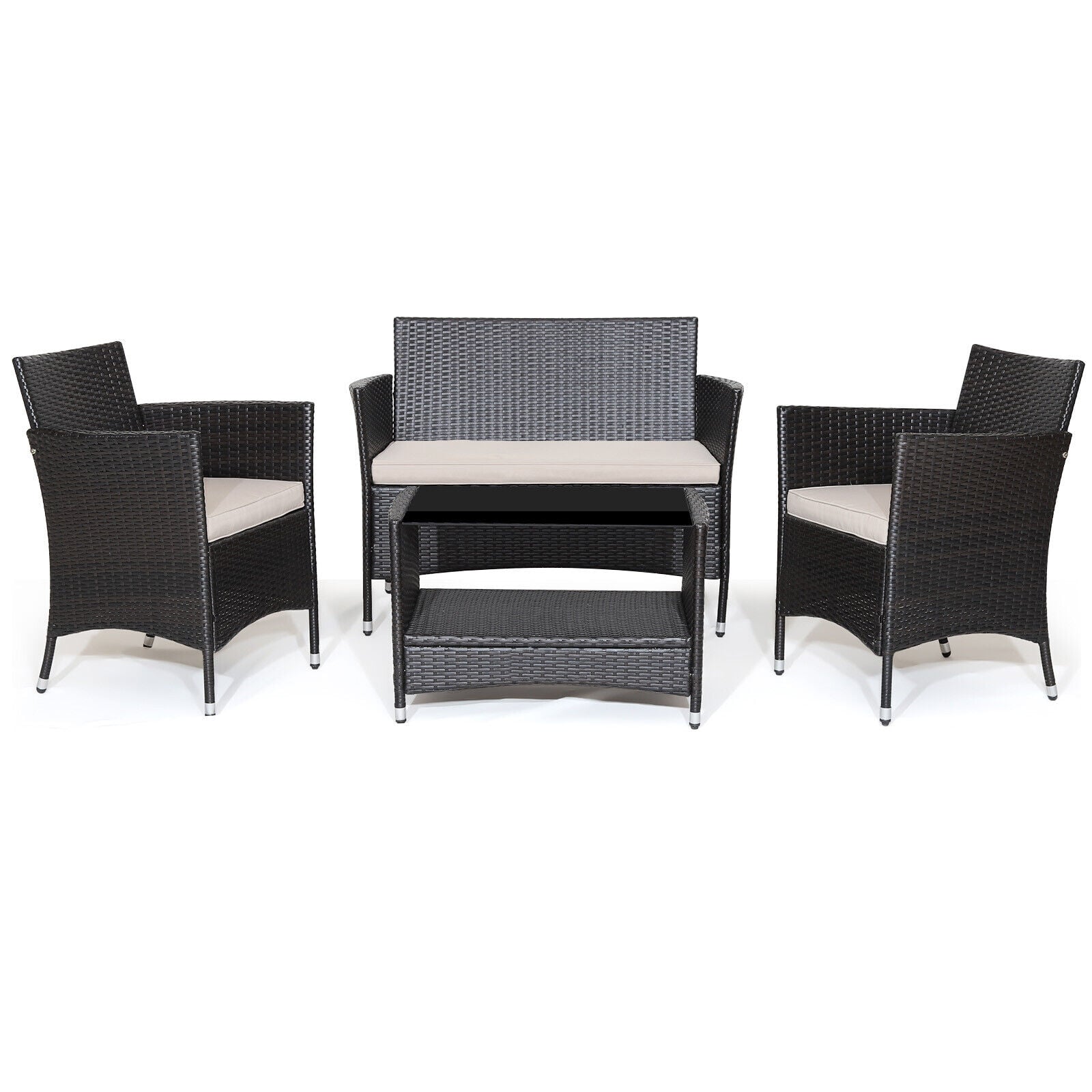 4 Piece Patio Conversation Set, With Cushions And Tempered Glass Tabletop, Brown Patio Furniture Sets at Gallery Canada