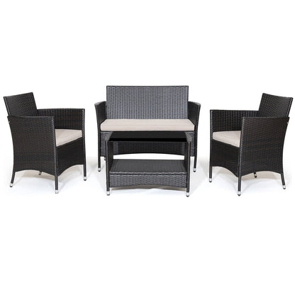 4 Piece Patio Conversation Set, With Cushions And Tempered Glass Tabletop, Brown Patio Furniture Sets at Gallery Canada