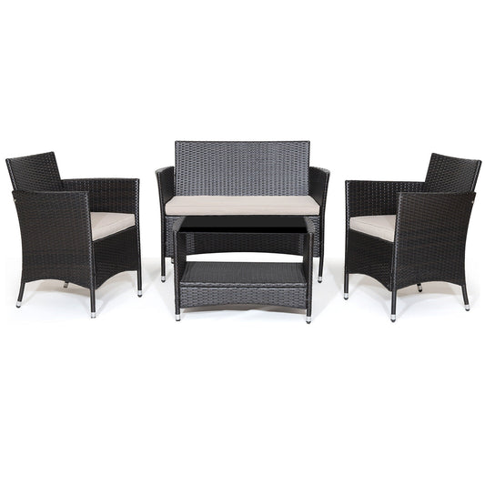 4 Piece Patio Conversation Set, With Cushions And Tempered Glass Tabletop, Brown Patio Furniture Sets Brown at Gallery Canada