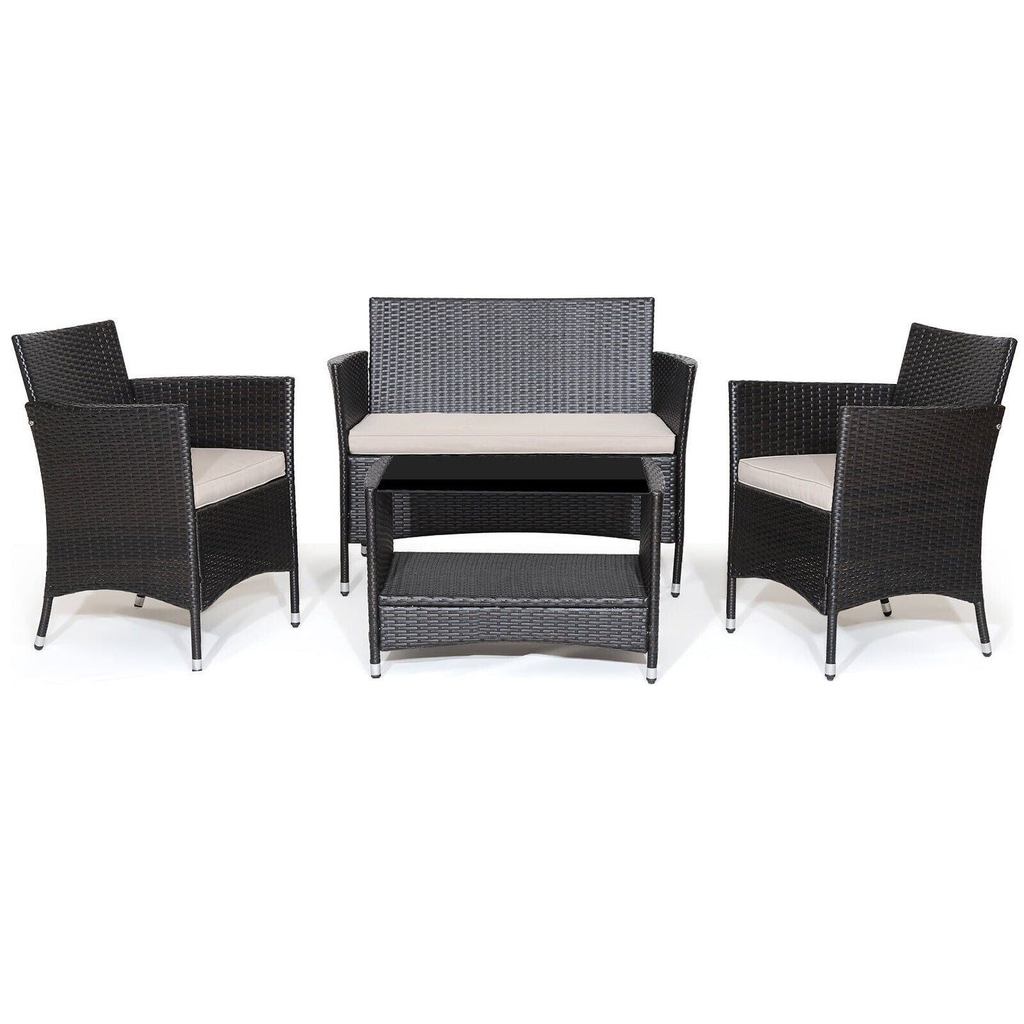 4 Piece Patio Conversation Set, With Cushions And Tempered Glass Tabletop, Brown Patio Furniture Sets Brown at Gallery Canada