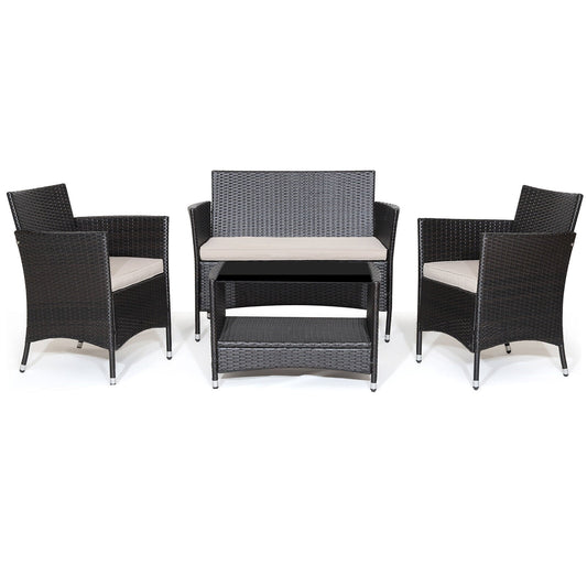 4 Piece Patio Conversation Set, With Cushions And Tempered Glass Tabletop, Brown Patio Furniture Sets Brown at Gallery Canada