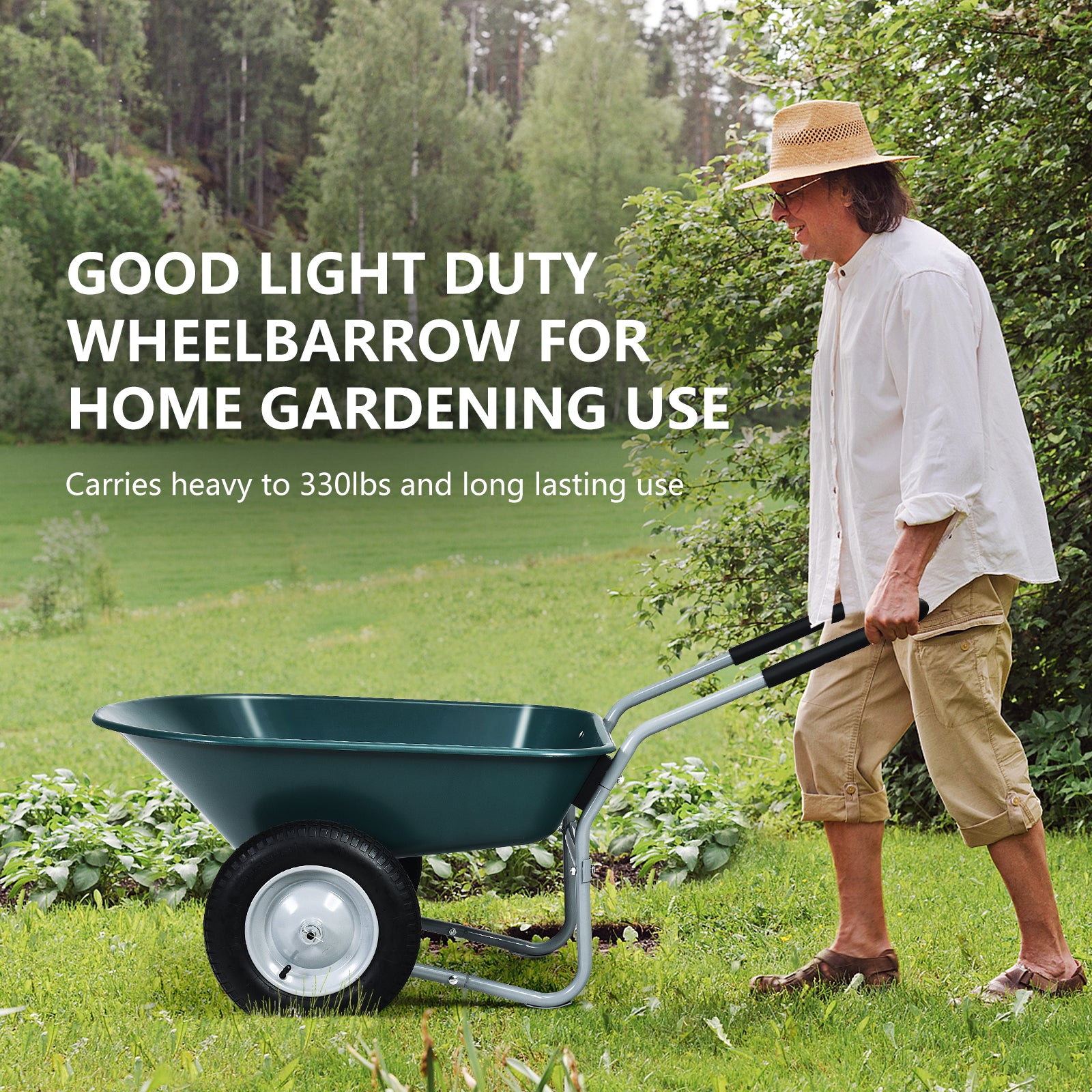 2 Tire Wheelbarrow Garden Cart Heavy-duty Dolly Utility Cart, Green Garden Carts at Gallery Canada