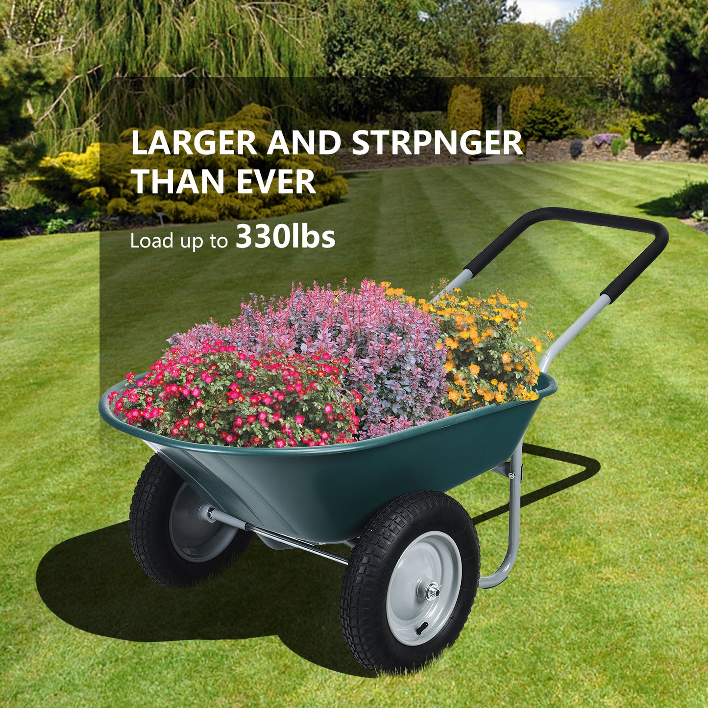 2 Tire Wheelbarrow Garden Cart Heavy-duty Dolly Utility Cart, Green Garden Carts at Gallery Canada