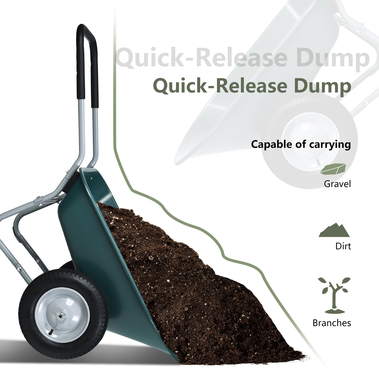 2 Tire Wheelbarrow Garden Cart Heavy-duty Dolly Utility Cart, Green Garden Carts at Gallery Canada