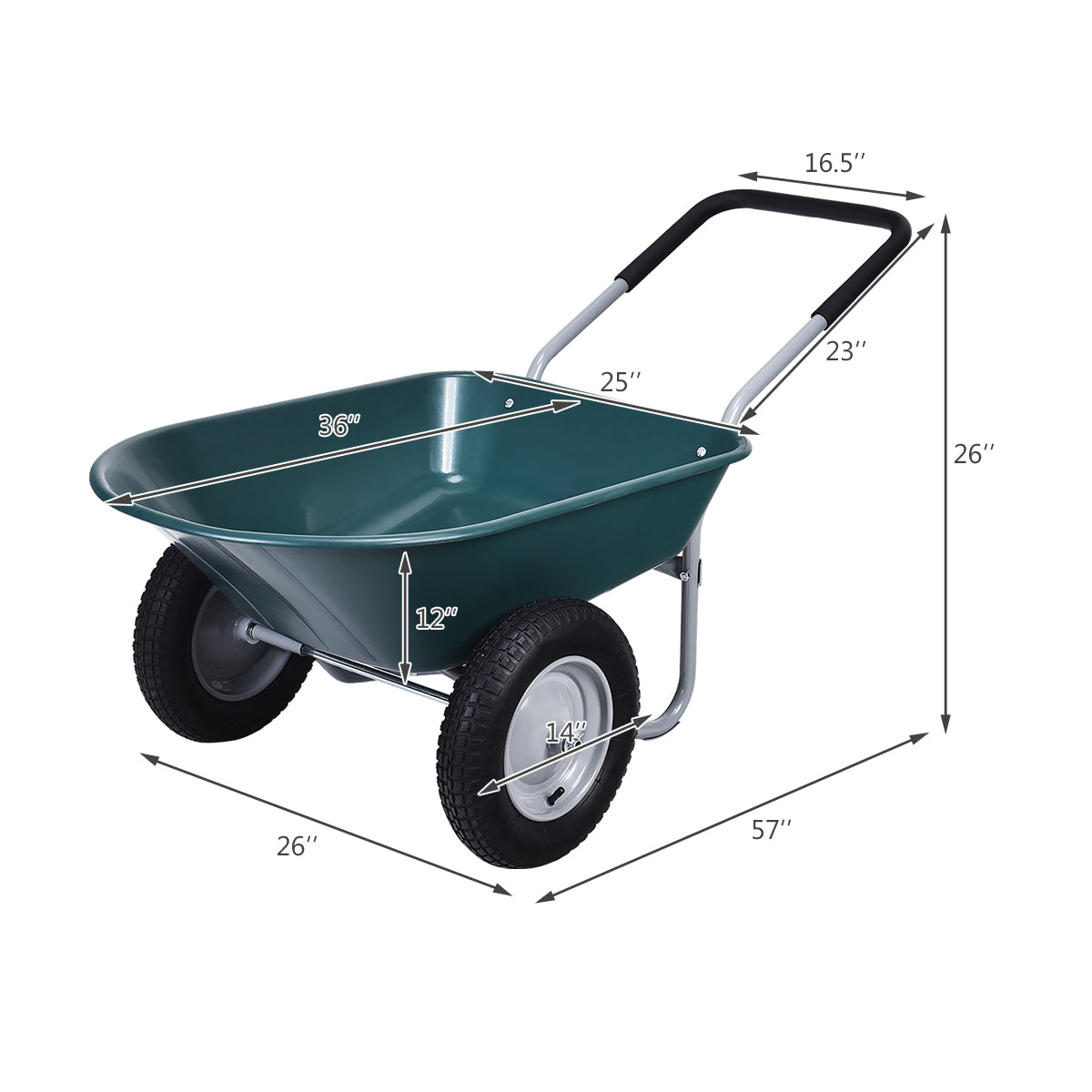 2 Tire Wheelbarrow Garden Cart Heavy-duty Dolly Utility Cart, Green Garden Carts at Gallery Canada