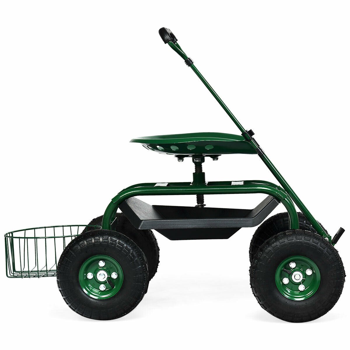 Heavy Duty Garden Cart with Tool Tray and 360 Swivel Seat, Green - Gallery Canada