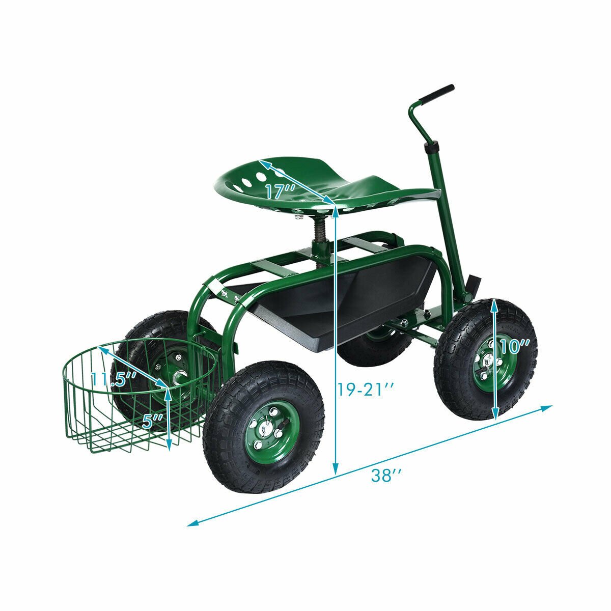 Extendable Handle Garden Cart Rolling Wagon Scooter, Green - Gallery Canada