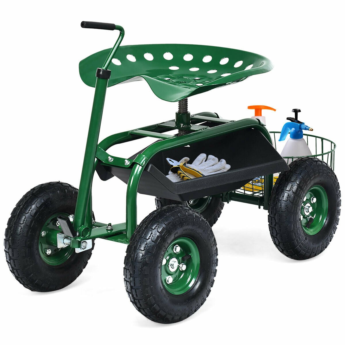 Extendable Handle Garden Cart, Rolling Wagon Scooter, Green