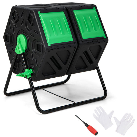 Dual Chamber Garden Compost Tumbler, Black & Green Garden Tools Black & Green at Gallery Canada