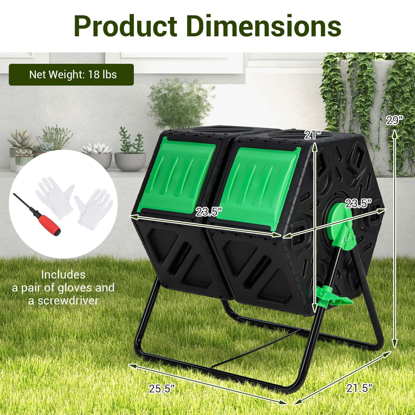 Dual Chamber Garden Compost Tumbler, Black & Green Garden Tools at Gallery Canada