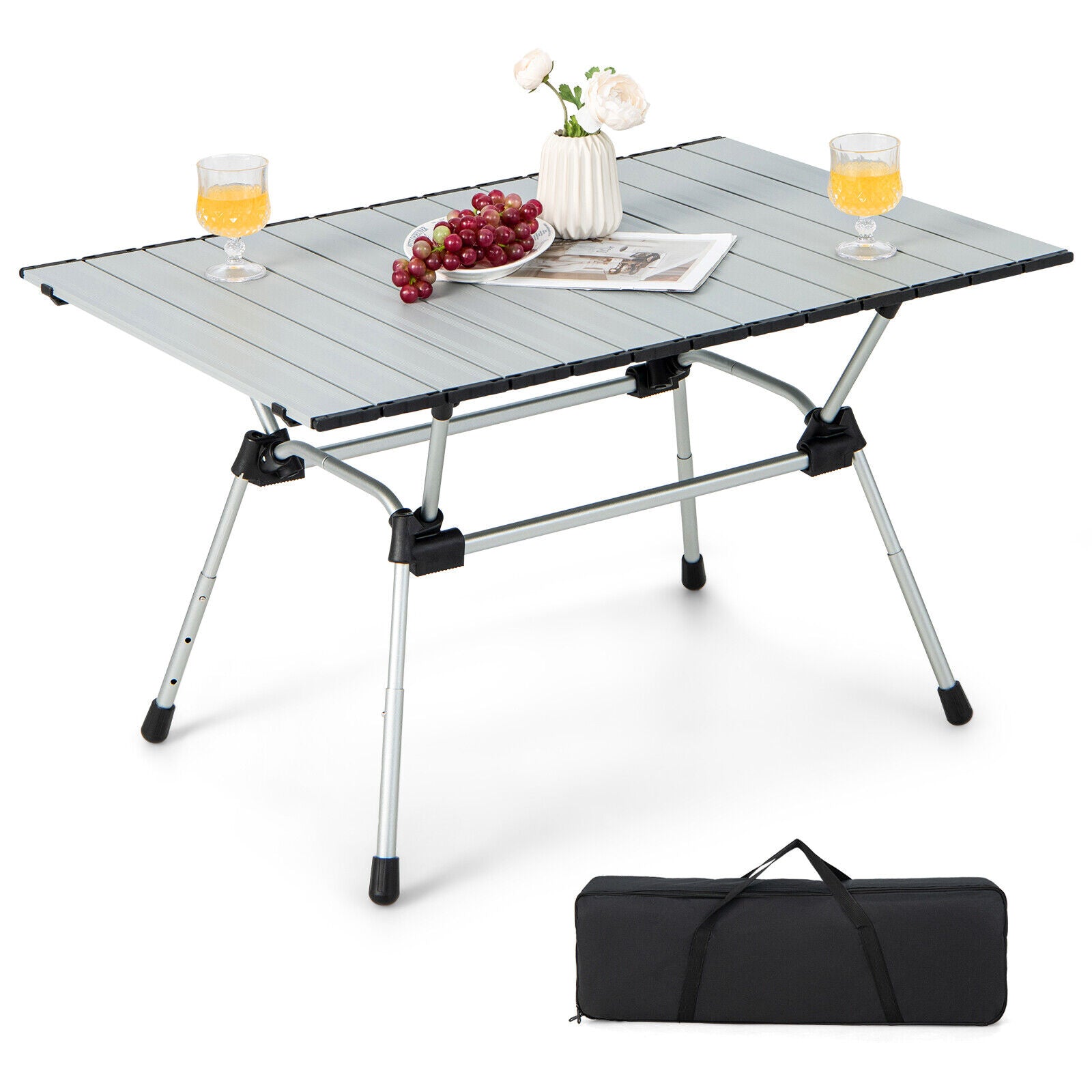 Folding Heavy-Duty Aluminum Camping Table with Carrying Bag, Silver Camping Furniture Silver at Gallery Canada