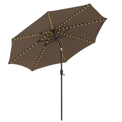 10 Feet Patio Umbrella, 112 Solar Lights, Crank Handle, Coffee Outdoor Umbrellas at Gallery Canada