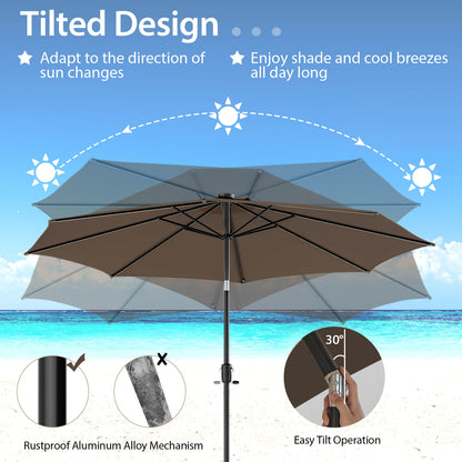 10 Feet Patio Umbrella with 112 Solar Lights and Crank Handle, Coffee Outdoor Umbrellas at Gallery Canada
