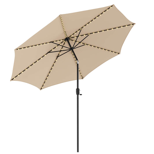 10 Feet Patio Umbrella with 112 Solar Lights and Crank Handle, Beige Outdoor Umbrellas Beige at Gallery Canada