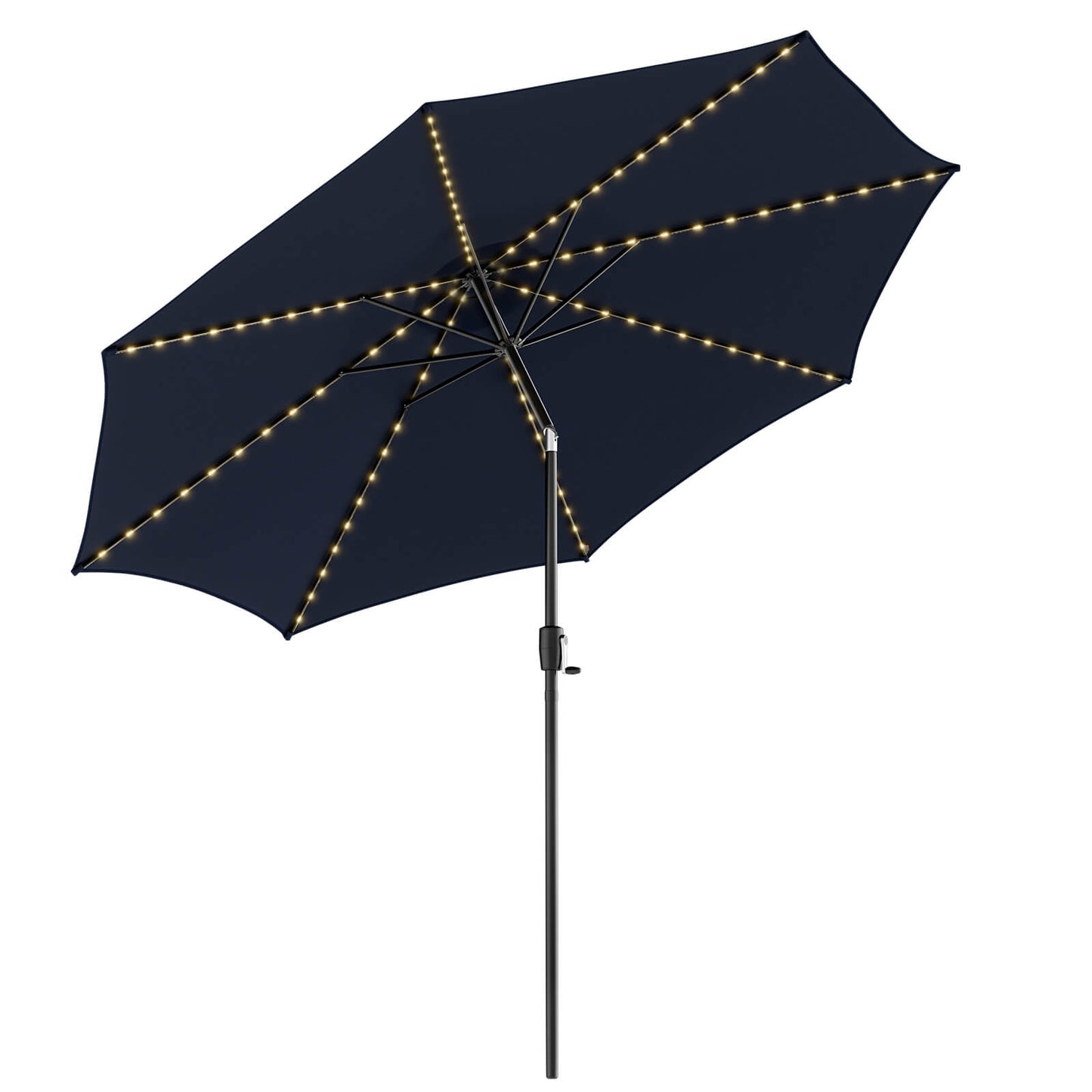 10 Feet Patio Umbrella, 112 Solar Lights, Crank Handle, Navy Outdoor Umbrellas Navy at Gallery Canada
