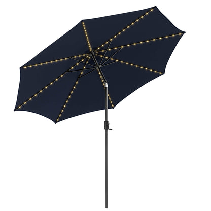 10 Feet Patio Umbrella, 112 Solar Lights, Crank Handle, Navy Outdoor Umbrellas Navy at Gallery Canada