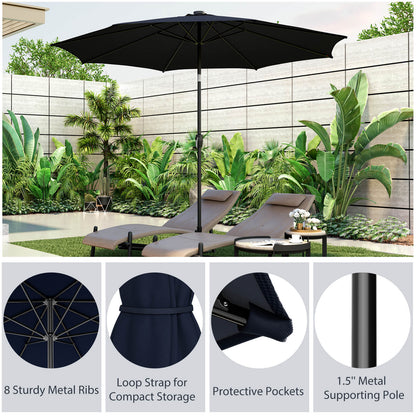 10 Feet Patio Umbrella with 112 Solar Lights and Crank Handle, Navy Outdoor Umbrellas at Gallery Canada