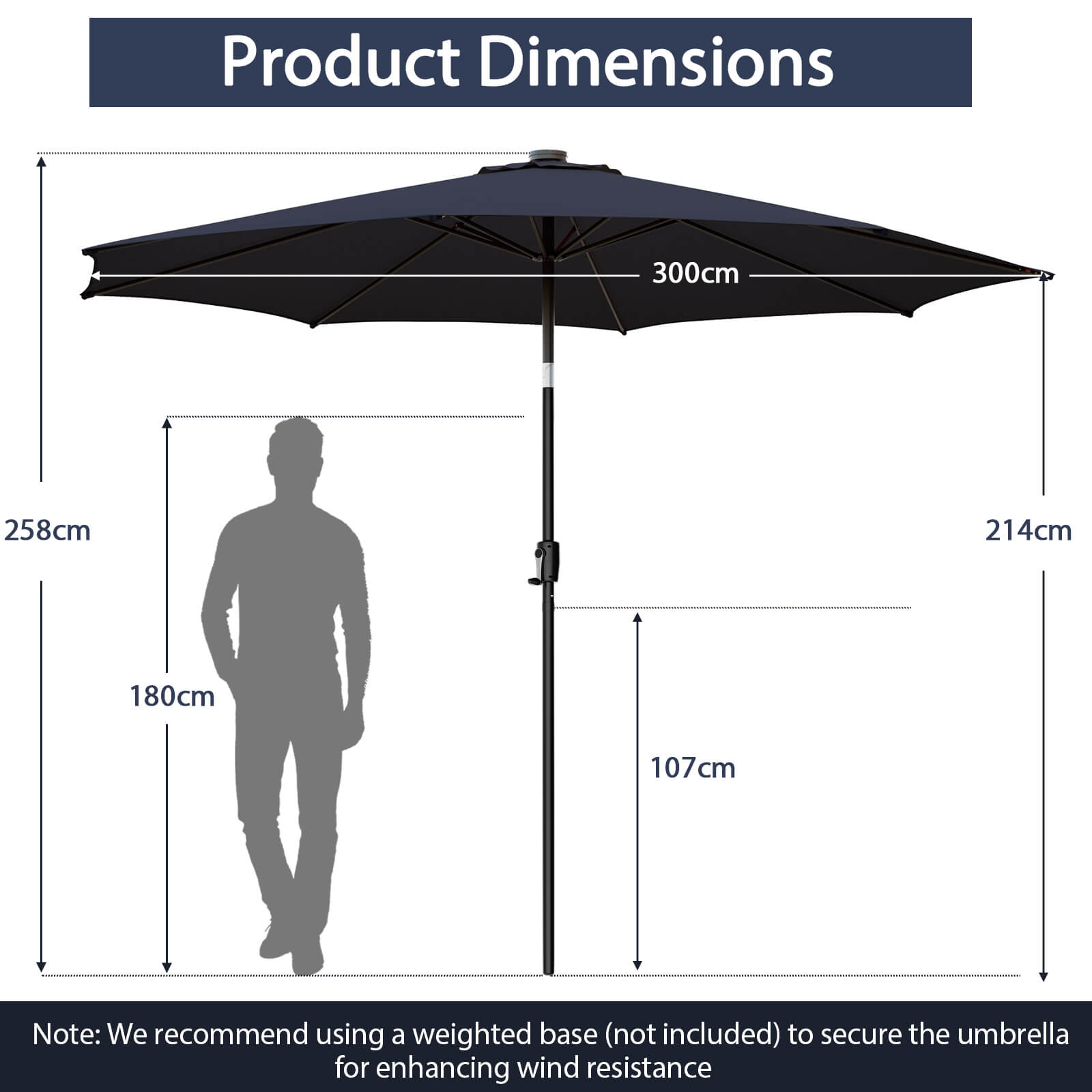 10 Feet Patio Umbrella with 112 Solar Lights and Crank Handle, Navy Outdoor Umbrellas at Gallery Canada