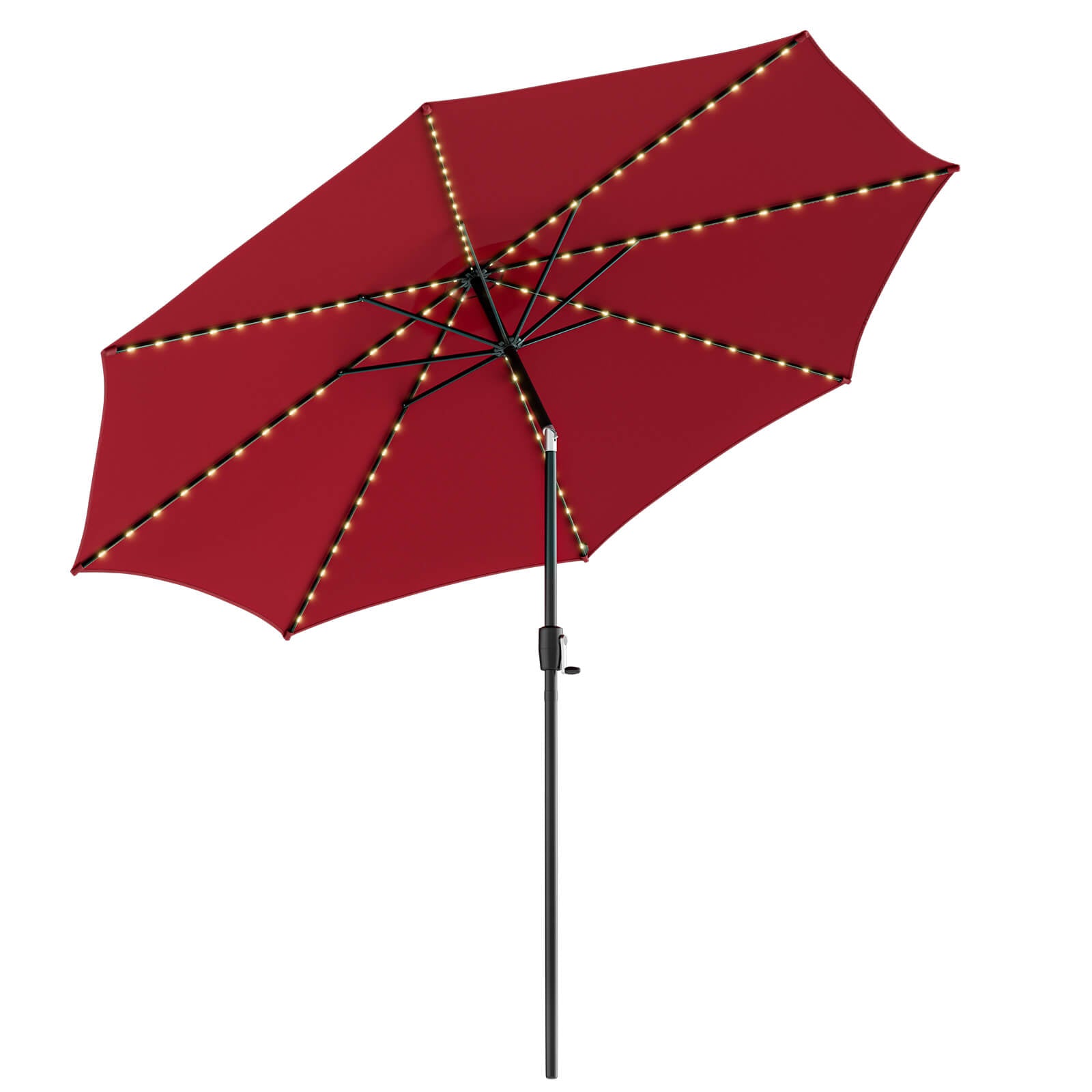 10 Feet Patio Umbrella with 112 Solar Lights and Crank Handle, Wine Outdoor Umbrellas at Gallery Canada