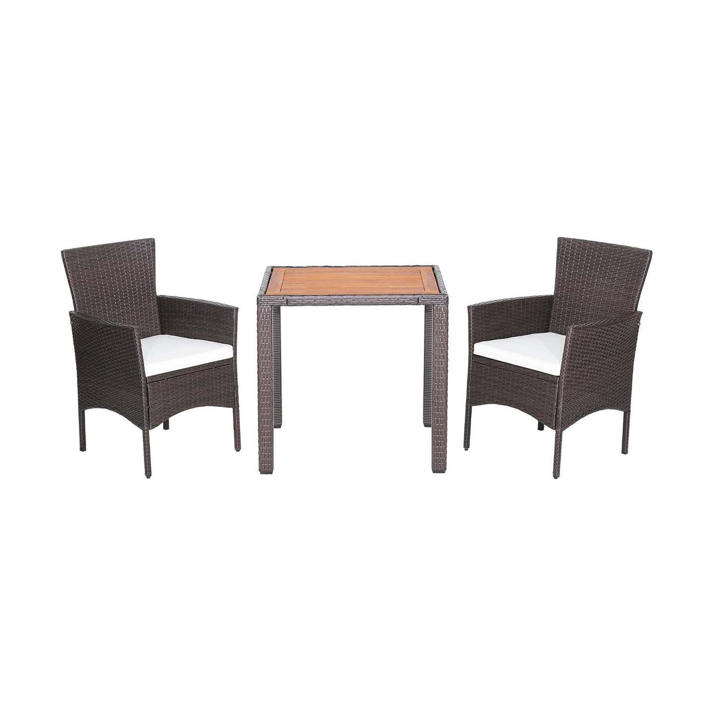 3 Pieces Patio Wicker Furniture Set wih Acacia Wood Table Top and Chair Cushiones, Off White Patio Conversation Sets Off White at Gallery Canada