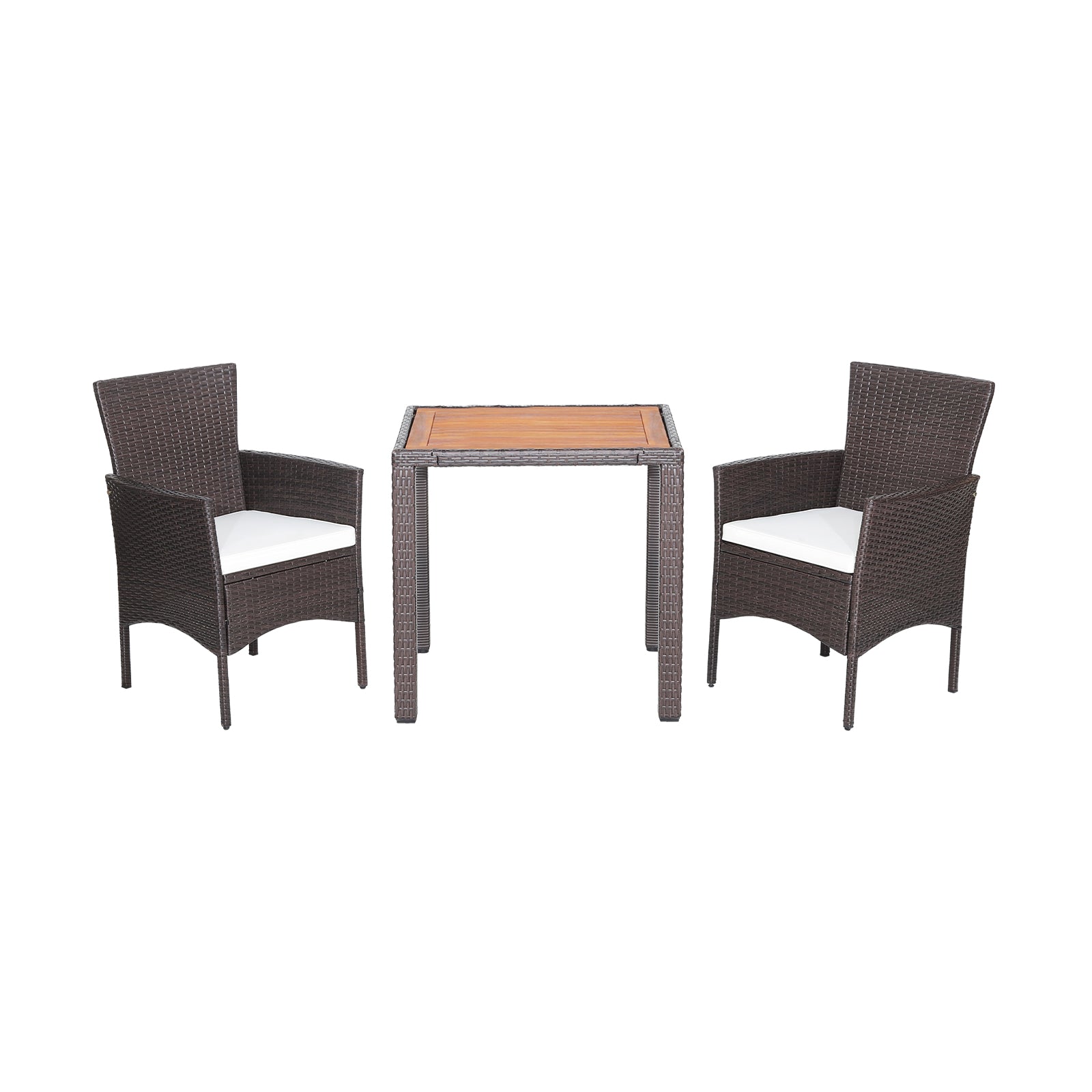 3 Pieces Patio Wicker Furniture Set wih Acacia Wood Table Top and Chair Cushiones, Off White Patio Conversation Sets Off White at Gallery Canada