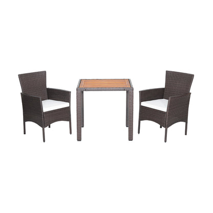 3 Pieces Patio Wicker Furniture Set wih Acacia Wood Table Top and Chair Cushiones, Off White Patio Conversation Sets Off White at Gallery Canada