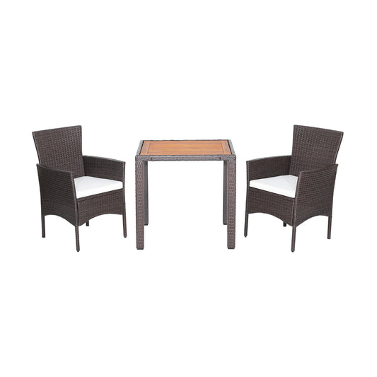 3 Pieces Patio Wicker Furniture Set wih Acacia Wood Table Top and Chair Cushiones, Off White Patio Conversation Sets Off White at Gallery Canada