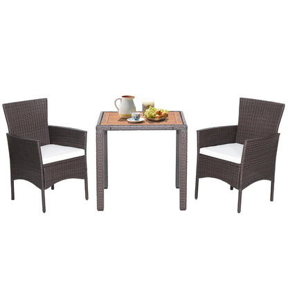 3 Pieces Patio Wicker Furniture Set wih Acacia Wood Table Top and Chair Cushiones, Off White Patio Conversation Sets at Gallery Canada