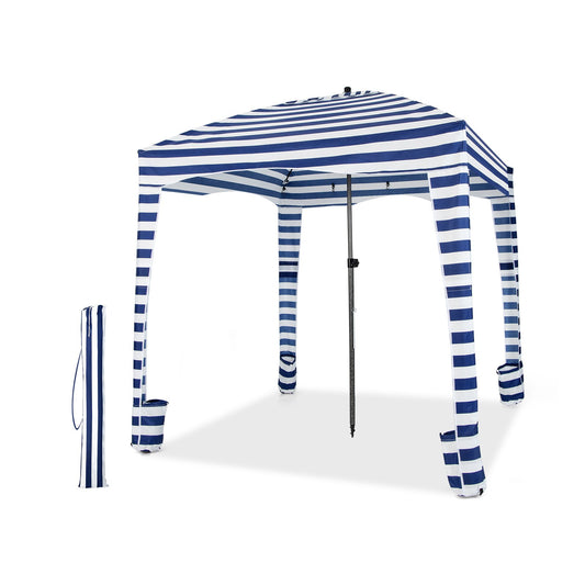 6 x 6 Feet Foldable Beach Cabana Tent with Carrying Bag and Detachable Sidewall, Blue - Gallery Canada