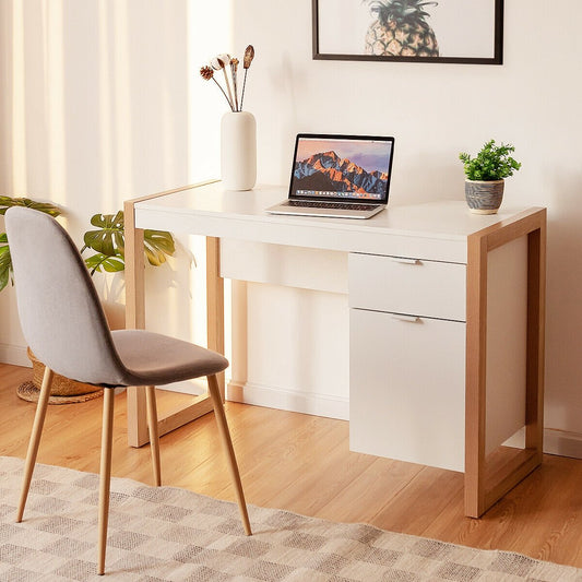 Modern Computer Desk Study Table Writing Workstation with Cabinet and Drawer, White - Gallery Canada