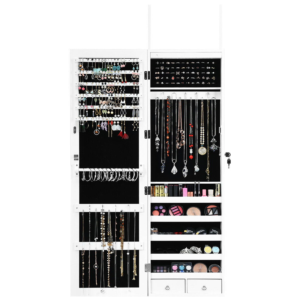 Lockable Armoire Jewelry Cabinet with LED Lights, White Jewelry Armoires at Gallery Canada