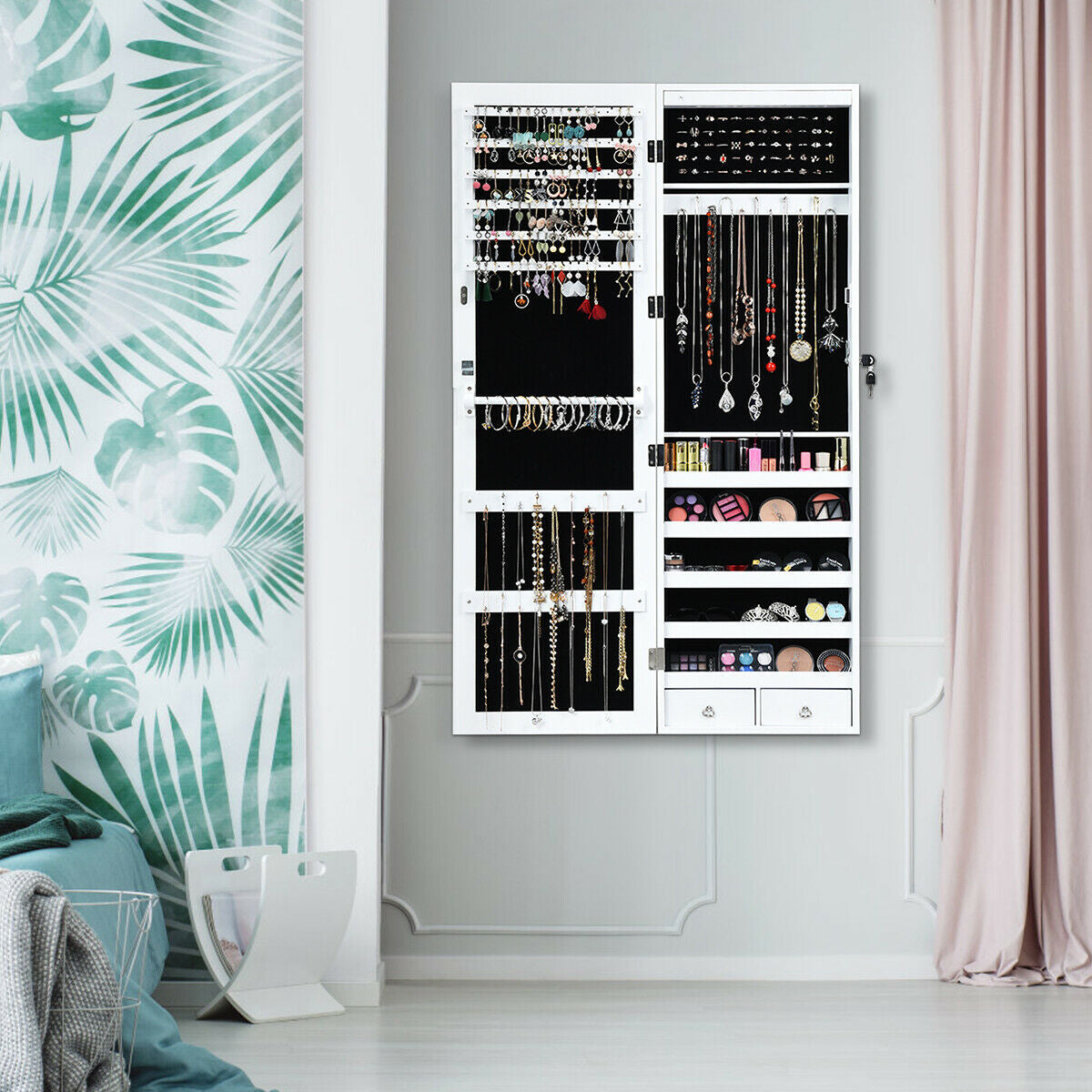 Lockable Armoire Jewelry Cabinet with LED Lights, White Jewelry Armoires at Gallery Canada