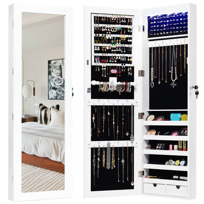 Door Mounted Lockable Mirrored Jewelry Cabinet With LED Lights, White Jewelry Armoires at Gallery Canada
