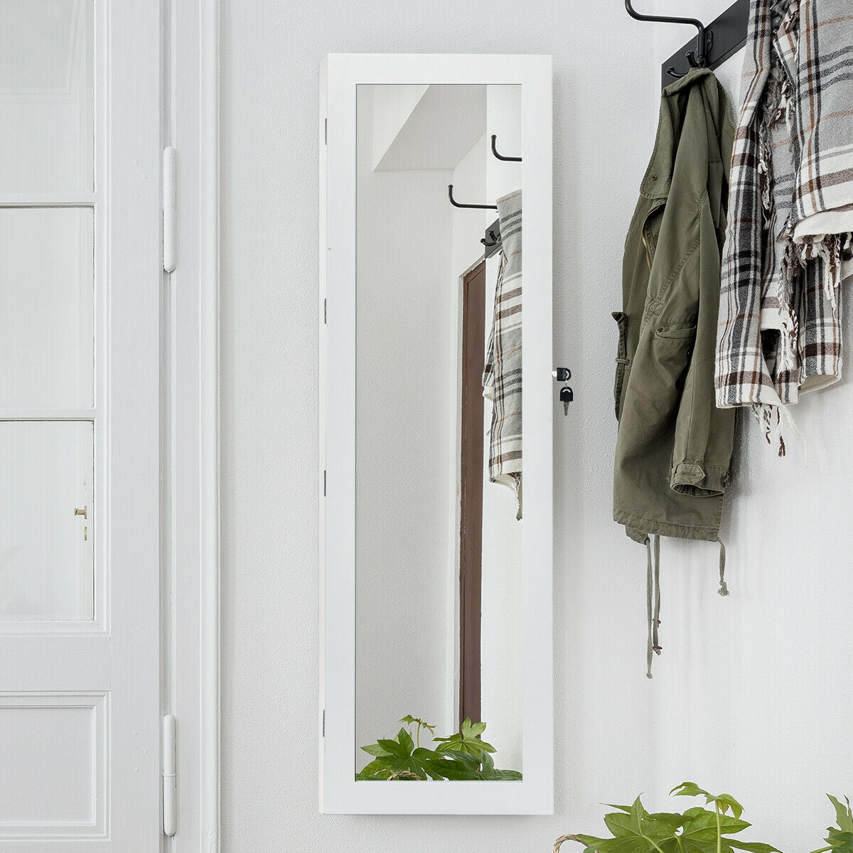 Door Mounted Lockable Mirrored Jewelry Cabinet with LED Lights, White Jewelry Armoires at Gallery Canada