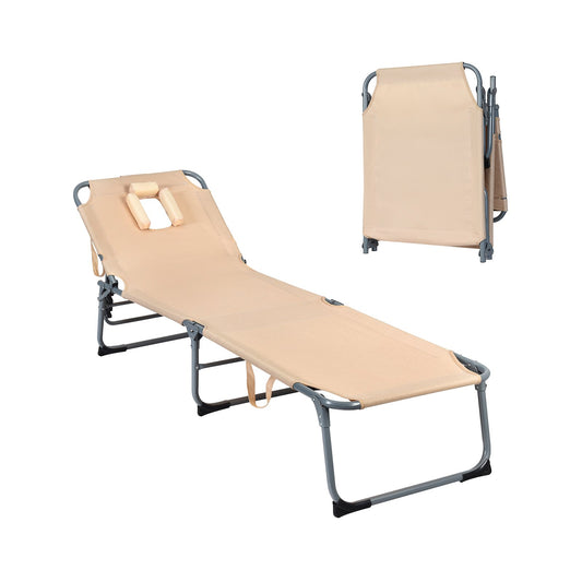 Folding Chaise Lounge Chair with Face Hole for Beach, Beige - Gallery Canada