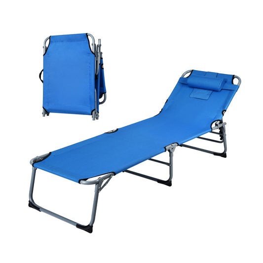Folding Chaise Lounge Chair with Face Hole for Beach, Blue - Gallery Canada