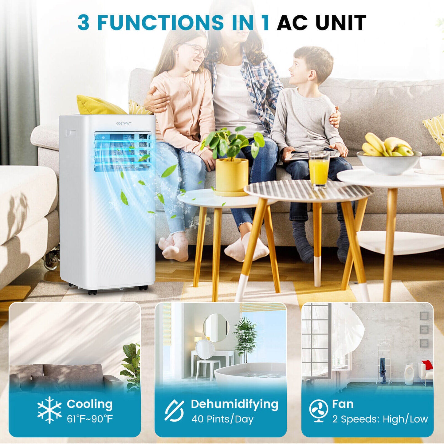 4-in-1 8000 BTU Air Conditioner with Cool Fan Dehumidifier and Sleep Mode, White Portable Air Conditioners at Gallery Canada