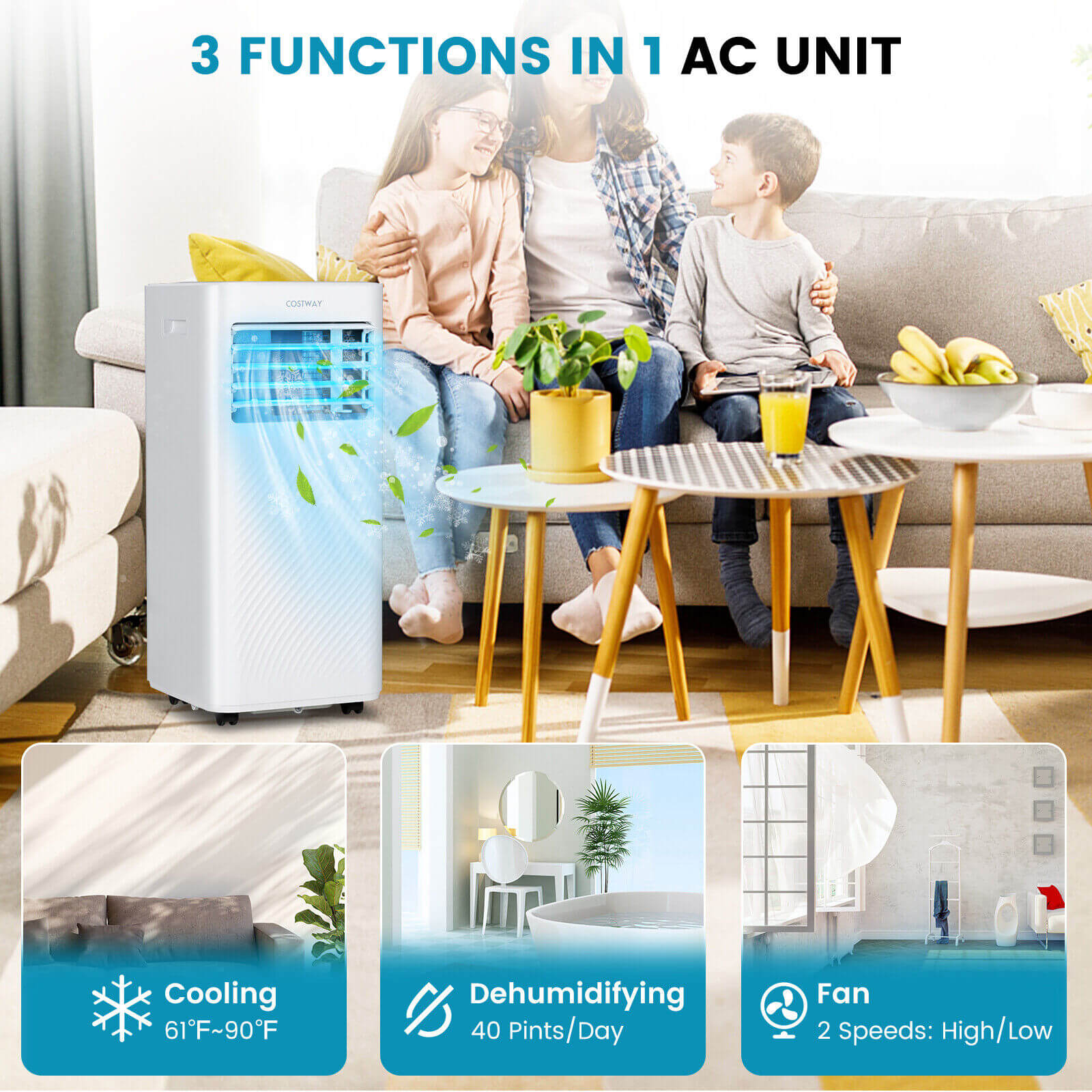 4-in-1 8000 BTU Air Conditioner with Cool Fan Dehumidifier and Sleep Mode, White Portable Air Conditioners at Gallery Canada