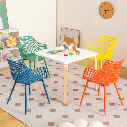 4 Pieces Kids Chairs with Curved Backrest and Ergonomic Armrests, Multicolor - Gallery Canada
