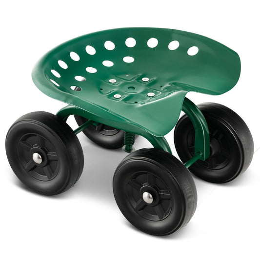 Garden Rolling Workseat with 360°Swivel Seat and Adjustable Height, Green - Gallery Canada