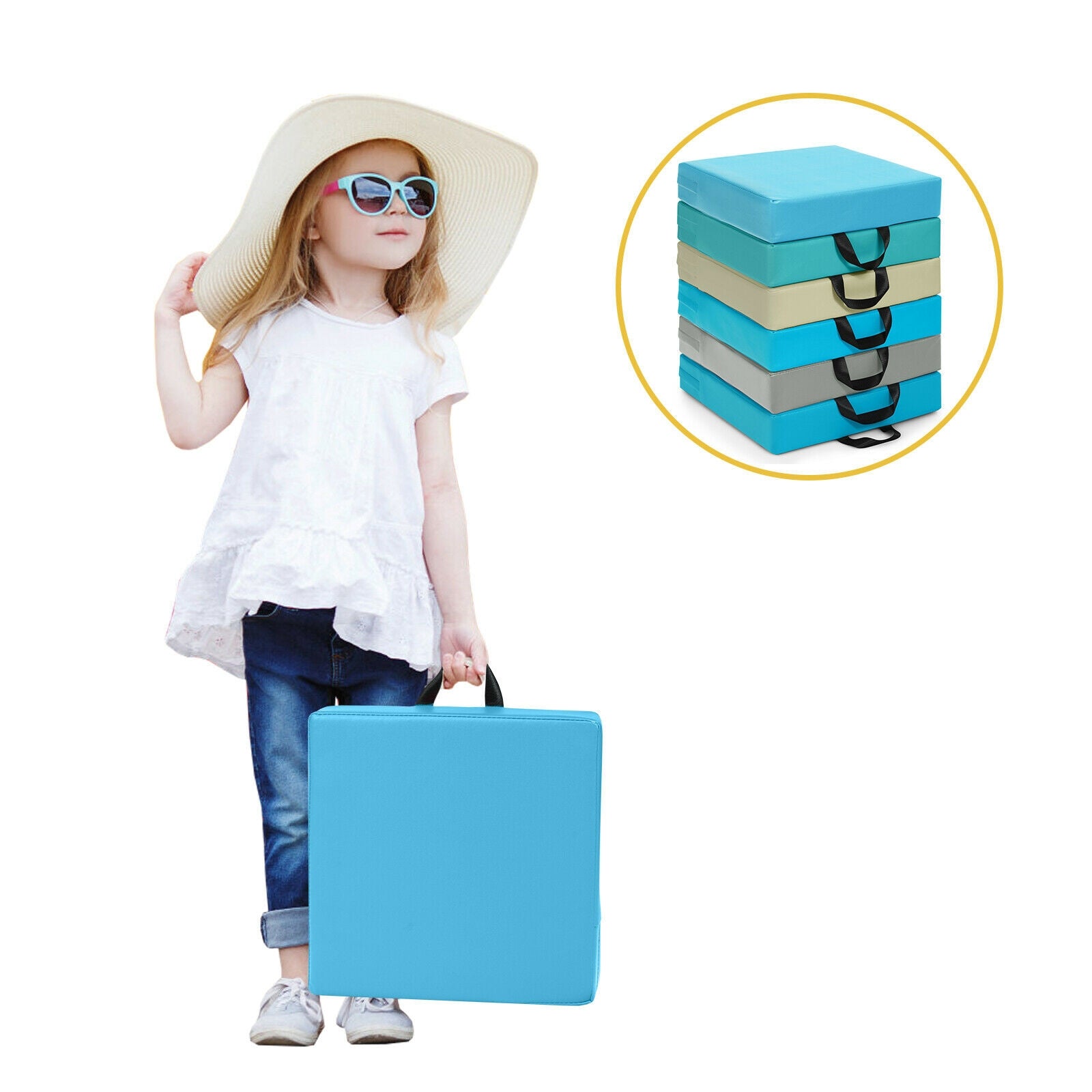 6 Pieces 15 Inches Square Toddler Floor Cushions Flexible Soft Foam Seating with Handles, Blue Kids Chairs & Seating at Gallery Canada